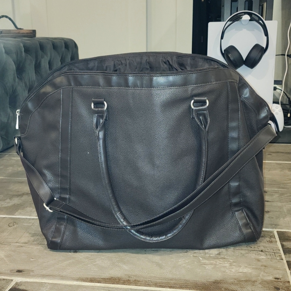 Brown Faux Leather Overnight Bag